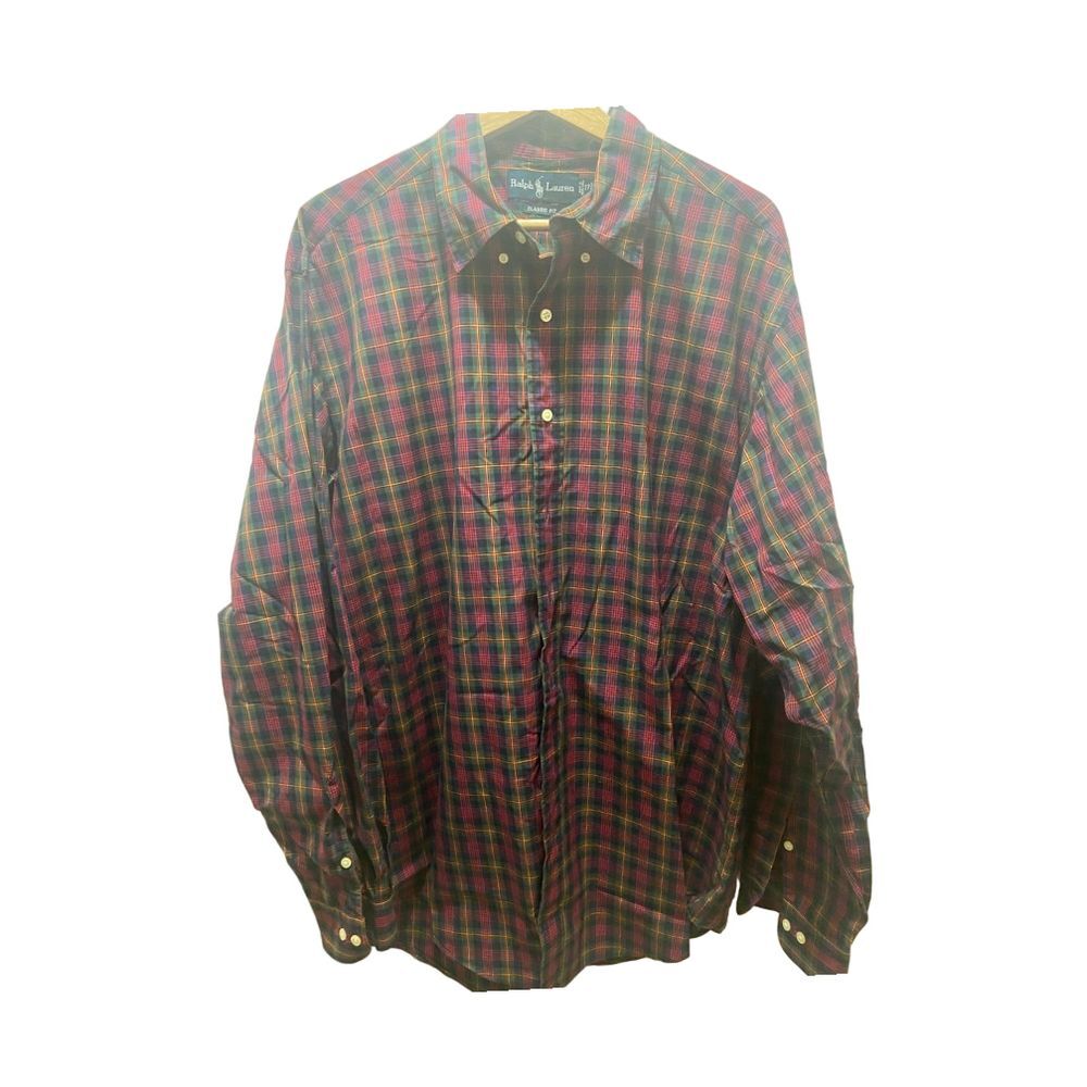 Vibrant Plaid Button-Down Shirt by Ralph Lauren 17/XL